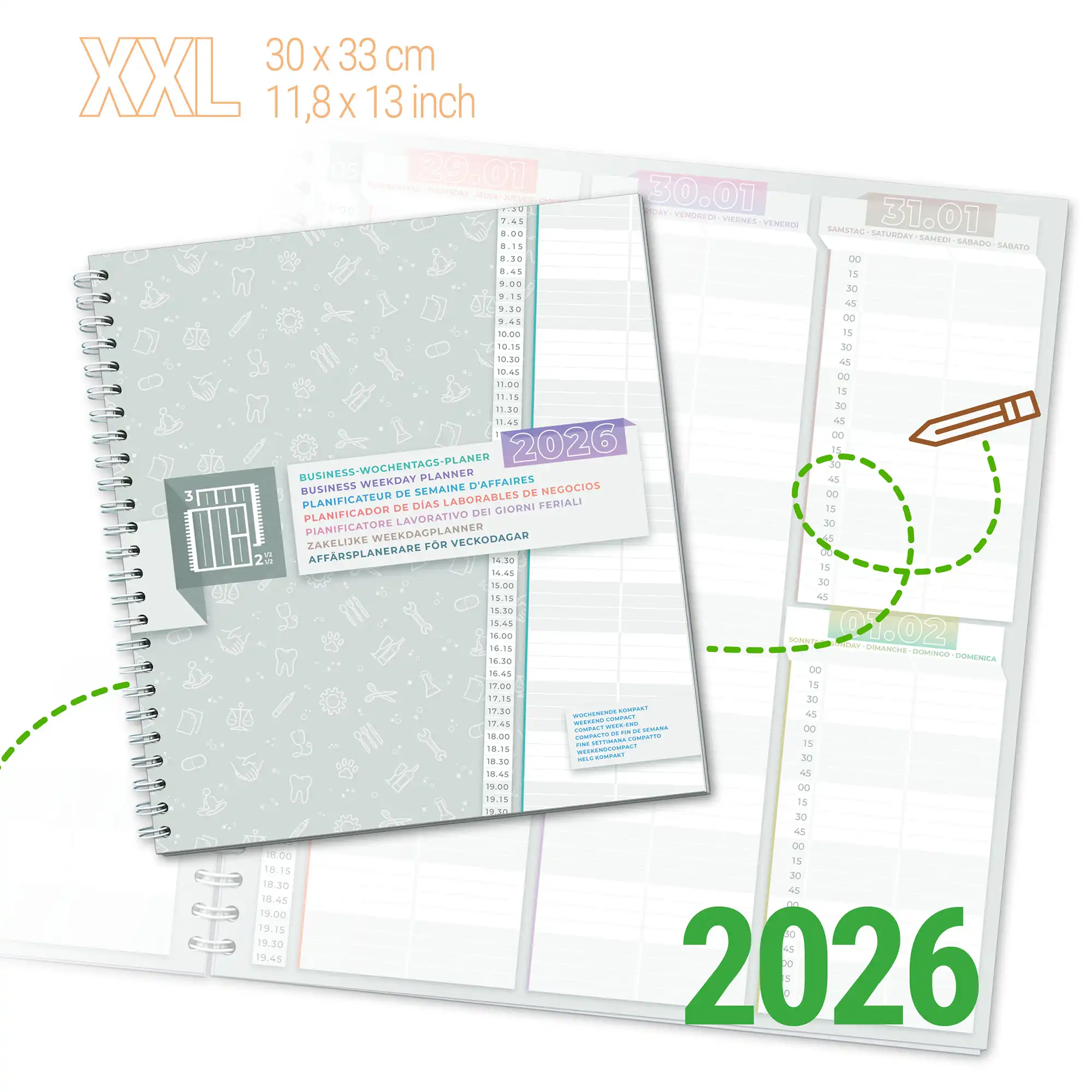03 Wochenplaner Kalender Business Terminbuch großes Bestellbuch XXL 2026 Terminplaner hochwertig KochDialog
