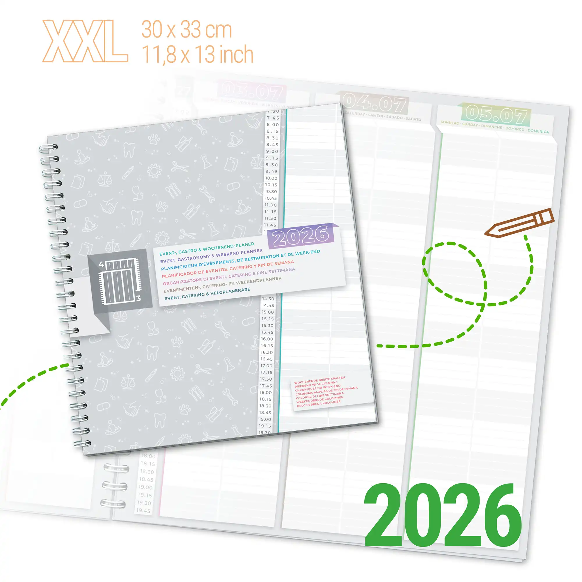 03 Wochenplaner Kalender Gastronomie Event Terminbuch großes Bestellbuch XXL 2026 Terminplaner hochwertig Arbeit Wochenende KochDialog